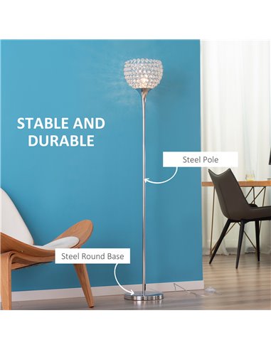 HOMCOM Modern Floor Lamp with K9 Crystal Lampshade, Silver B31-352