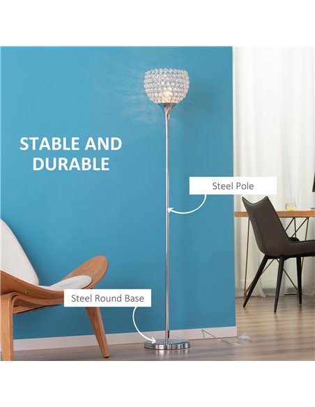 HOMCOM Modern Floor Lamp with K9 Crystal Lampshade, Silver B31-352 - pic 26281 | FastDaddyshop