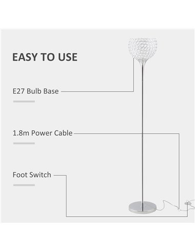 HOMCOM Modern Floor Lamp with K9 Crystal Lampshade, Silver B31-352