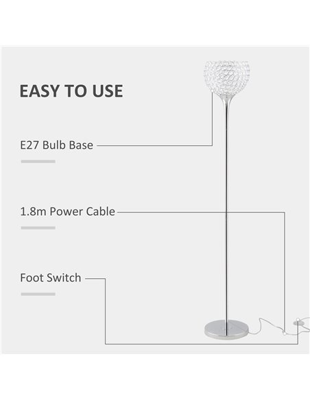 HOMCOM Modern Floor Lamp with K9 Crystal Lampshade, Silver B31-352 - pic 26282 | FastDaddyshop