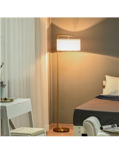 HOMCOM Floor Lamp with Linen Lampshade, Gold and White B31-254V70 2