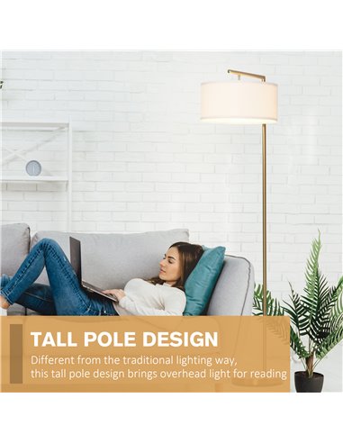 HOMCOM Floor Lamp with Linen Lampshade, Gold and White B31-254V70