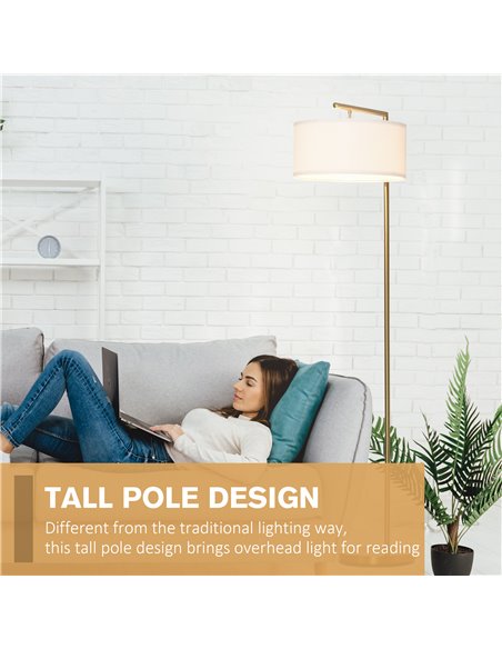 HOMCOM Floor Lamp with Linen Lampshade, Gold and White B31-254V70 - pic 26289 | FastDaddyshop