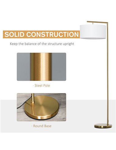 HOMCOM Floor Lamp, Modern Standing Light with Linen Lampshade, Round Base for Living Room, Bedroom, Dining Room, Gold and White