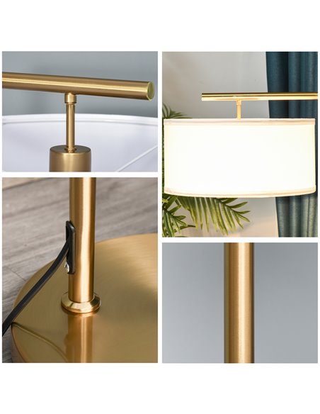 HOMCOM Floor Lamp, Modern Standing Light with Linen Lampshade, Round Base for Living Room, Bedroom, Dining Room, Gold and White - pic 26292 | FastDaddyshop