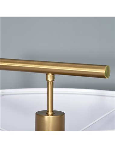 HOMCOM Floor Lamp, Modern Standing Light with Linen Lampshade, Round Base for Living Room, Bedroom, Dining Room, Gold and White
