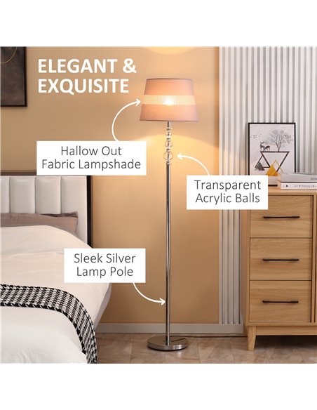 HOMCOM Floor Lamp with Hollow Out Fabric Shade, Grey B31-369 - pic 26298 | FastDaddyshop