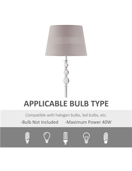 HOMCOM Floor Lamp with Hollow Out Fabric Shade, Chrome Base, Elegant Decoration for Bedroom, Living Room, Study, Grey - pic 26300 | FastDaddyshop