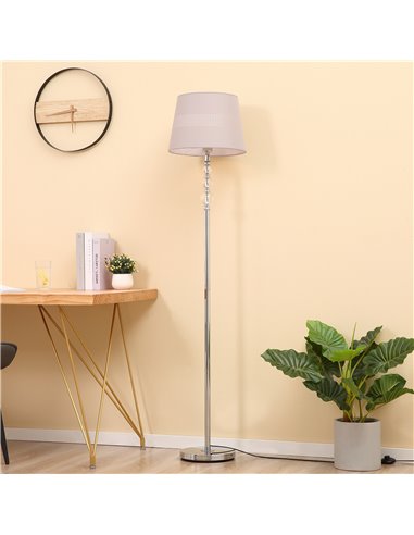 HOMCOM Floor Lamp with Hollow Out Fabric Shade, Chrome Base, Elegant Decoration for Bedroom, Living Room, Study, Grey