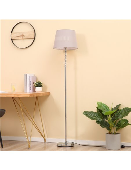 HOMCOM Floor Lamp with Hollow Out Fabric Shade, Chrome Base, Elegant Decoration for Bedroom, Living Room, Study, Grey - pic 26301 | FastDaddyshop