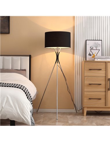 HOMCOM Modern Tripod Floor Lamp with E27 Base, Black B31-370V70