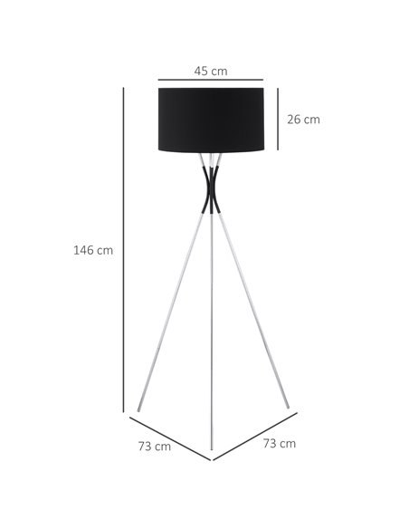 HOMCOM Modern Tripod Floor Lamp with E27 Base, Black B31-370V70 - pic 26306 | FastDaddyshop