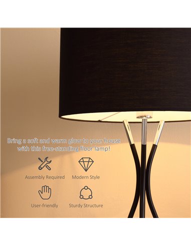 HOMCOM Modern Tripod Floor Lamp with E27 Base, Black B31-370V70