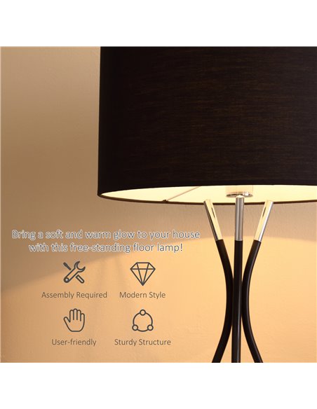 HOMCOM Modern Tripod Floor Lamp with E27 Base, Black B31-370V70 - pic 26307 | FastDaddyshop