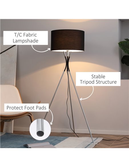 HOMCOM Modern Tripod Floor Lamp with E27 Base, Black B31-370V70 - pic 26308 | FastDaddyshop