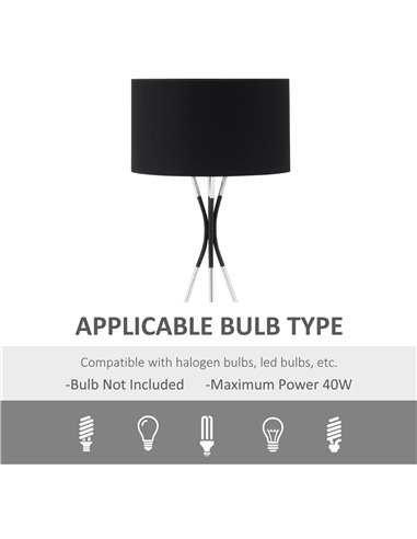 HOMCOM Modern Tripod Floor Lamp with E27 Base, Black B31-370V70