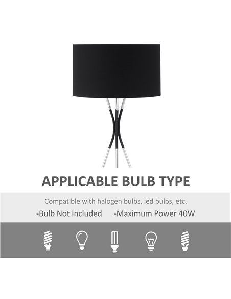 HOMCOM Modern Tripod Floor Lamp with E27 Base, Black B31-370V70 - pic 26310 | FastDaddyshop
