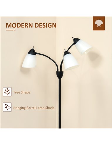 HOMCOM Arc Tree Floor Lamp with 3 Adjustable Rotating Lights, Black B31-389V70