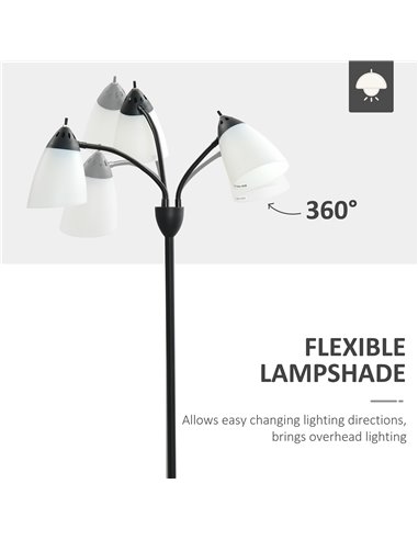 HOMCOM Arc Tree Floor Lamp with 3 Adjustable Rotating Lights, for Bedroom Living Room, Industrial Standing Lamp with Steel Frame