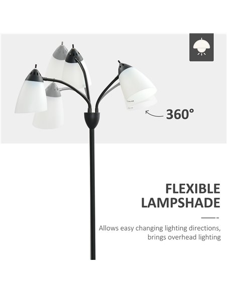 HOMCOM Arc Tree Floor Lamp with 3 Adjustable Rotating Lights, for Bedroom Living Room, Industrial Standing Lamp with Steel Frame - pic 26317 | FastDaddyshop