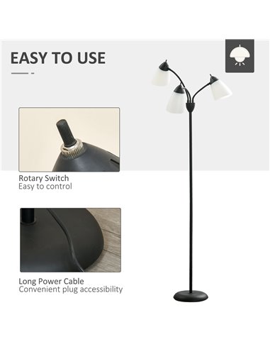 HOMCOM Arc Tree Floor Lamp with 3 Adjustable Rotating Lights, for Bedroom Living Room, Industrial Standing Lamp with Steel Frame