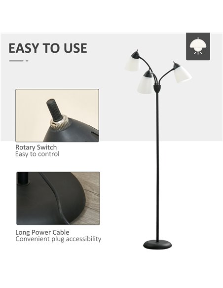HOMCOM Arc Tree Floor Lamp with 3 Adjustable Rotating Lights, for Bedroom Living Room, Industrial Standing Lamp with Steel Frame - pic 26318 | FastDaddyshop