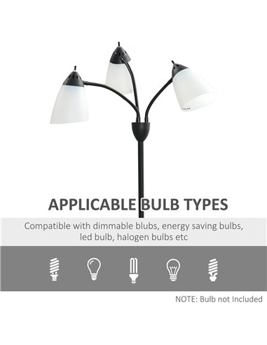 HOMCOM Arc Tree Floor Lamp with 3 Adjustable Rotating Lights, for Bedroom Living Room, Industrial Standing Lamp with Steel Frame