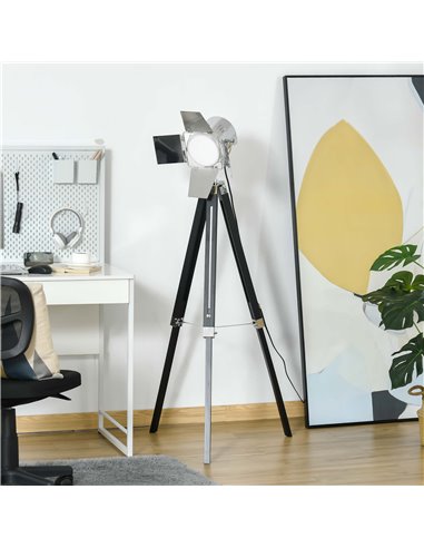 HOMCOM Industrial Tripod Floor Lamp, Black and Silver B31-074V70BK