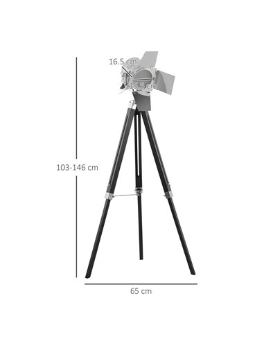 HOMCOM Industrial Tripod Floor Lamp, Black and Silver B31-074V70BK