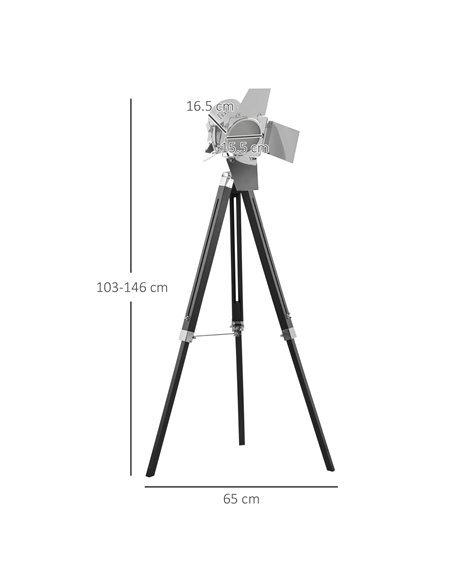HOMCOM Industrial Tripod Floor Lamp, Black and Silver B31-074V70BK - pic 26324 | FastDaddyshop