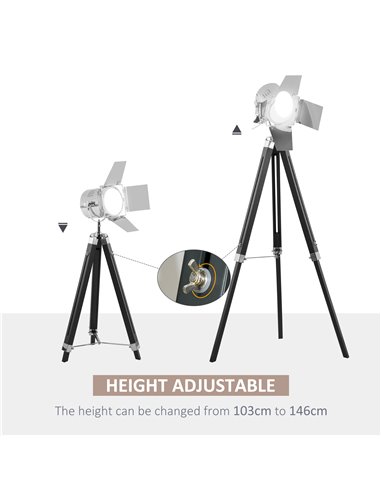 HOMCOM Industrial Tripod Floor Lamp, Black and Silver B31-074V70BK