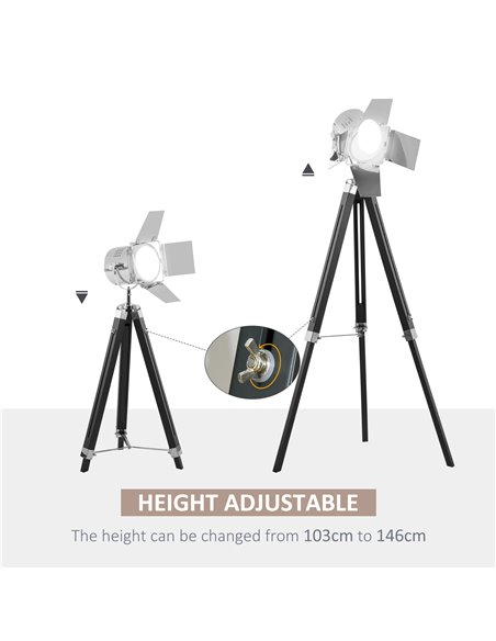 HOMCOM Industrial Tripod Floor Lamp, Black and Silver B31-074V70BK - pic 26325 | FastDaddyshop