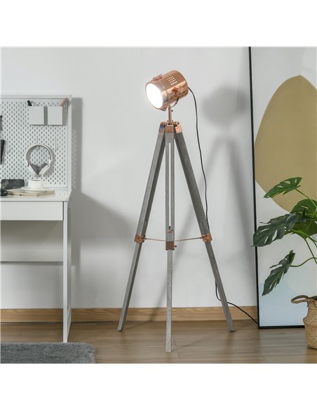 HOMCOM Industrial Tripod Floor Lamp, Grey and Rose Gold B31-077V70GD - pic 26332 | FastDaddyshop