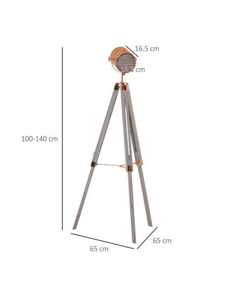 HOMCOM Industrial Tripod Floor Lamp, Grey and Rose Gold B31-077V70GD - pic 26333 | FastDaddyshop