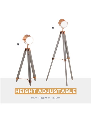 HOMCOM Industrial Tripod Floor Lamp, Grey and Rose Gold B31-077V70GD