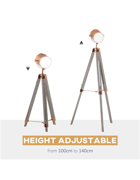 HOMCOM Industrial Tripod Floor Lamp, Grey and Rose Gold B31-077V70GD - pic 26334 | FastDaddyshop