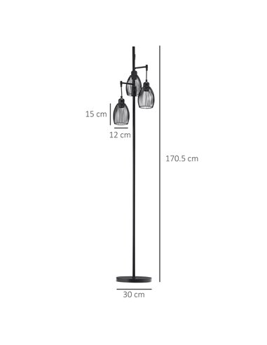HOMCOM Industrial 3-Light Floor Lamp, Black B31-402V70BK