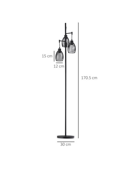 HOMCOM Industrial 3-Light Floor Lamp, Black B31-402V70BK - pic 26351 | FastDaddyshop