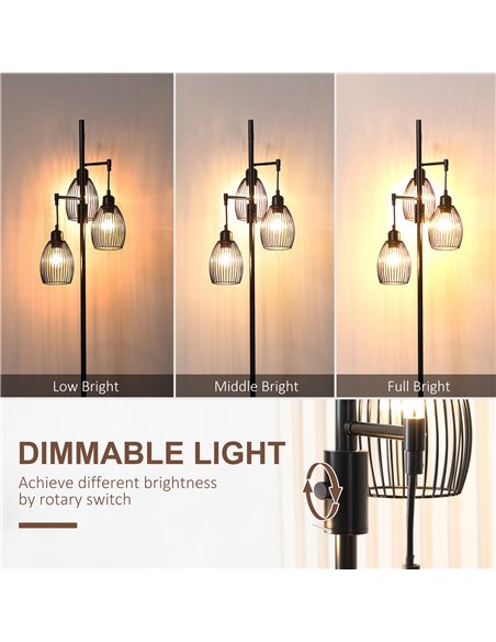 HOMCOM Industrial 3-Light Floor Lamp, Black B31-402V70BK - pic 26352 | FastDaddyshop