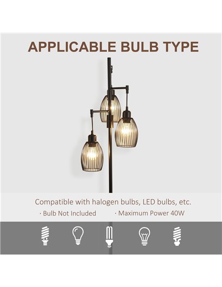 HOMCOM Industrial 3-Light Floor Lamp, Dimmable Standing Lamp with Metal lampshades for Living Room, Bedroom, Dinging Room, Study - pic 26355 | FastDaddyshop