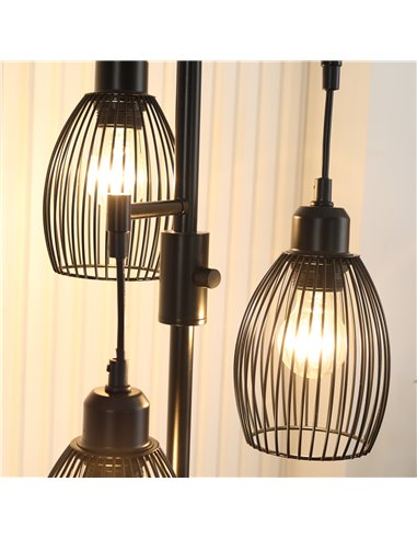 HOMCOM Industrial 3-Light Floor Lamp, Dimmable Standing Lamp with Metal lampshades for Living Room, Bedroom, Dinging Room, Study