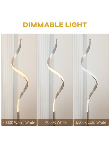 HOMCOM Dimmable Floor Lamp for Living Room, Modern Spiral Standing Lamp with 3 Adjustable Brightness and Square Base, Silver - pic 26371 | FastDaddyshop