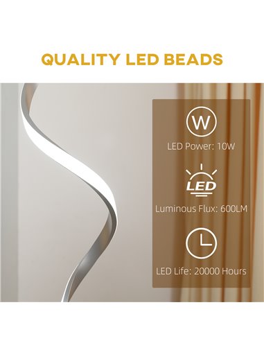 HOMCOM Dimmable Floor Lamp for Living Room, Modern Spiral Standing Lamp with 3 Adjustable Brightness and Square Base, Silver