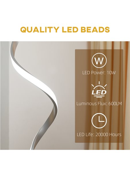 HOMCOM Dimmable Floor Lamp for Living Room, Modern Spiral Standing Lamp with 3 Adjustable Brightness and Square Base, Silver - pic 26372 | FastDaddyshop