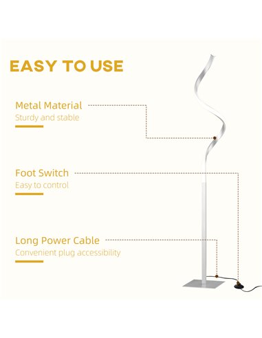 HOMCOM Dimmable Floor Lamp for Living Room, Modern Spiral Standing Lamp with 3 Adjustable Brightness and Square Base, Silver