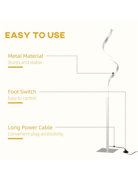 HOMCOM Dimmable Floor Lamp for Living Room, Modern Spiral Standing Lamp with 3 Adjustable Brightness and Square Base, Silver - pic 26373 | FastDaddyshop