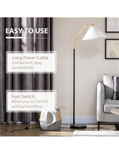 HOMCOM Floor Lamps for Living Room Bedroom with Adjustable Pleated Lampshade, Modern Standing Lamp, 55x37x162cm, White