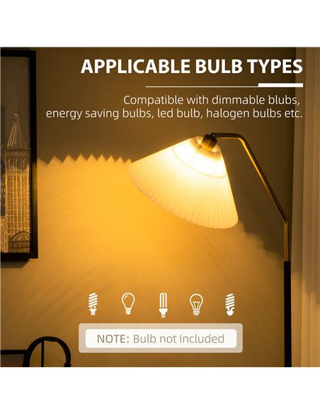 HOMCOM Floor Lamps for Living Room Bedroom with Adjustable Pleated Lampshade, Modern Standing Lamp, 55x37x162cm, White - pic 26427 | FastDaddyshop