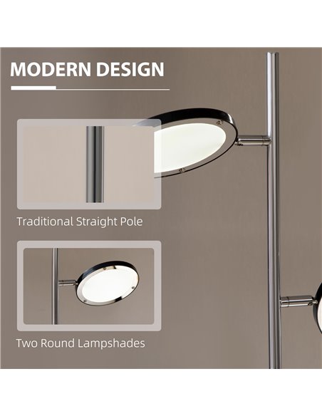 HOMCOM Modern Floor Lamp with 2 Light, White LED, Chrome B31-324V70 - pic 26432 | FastDaddyshop