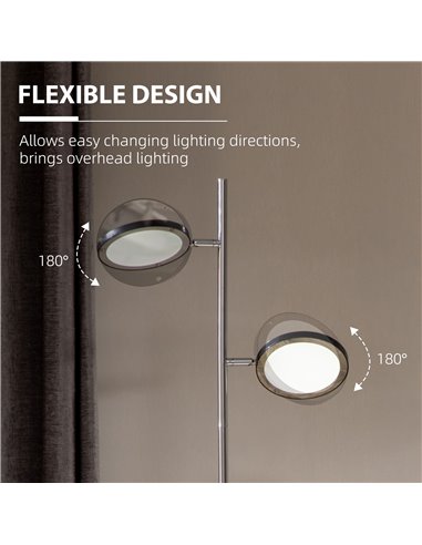 HOMCOM Modern Floor Lamp with 2 Light, White LED, Chrome B31-324V70